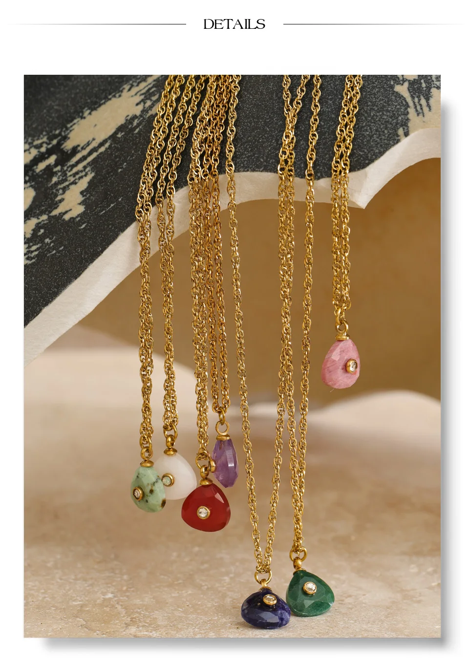 Yhpup New Arrivals Natural Stone Rectangle Triangle Necklace Pendant Exclusive
