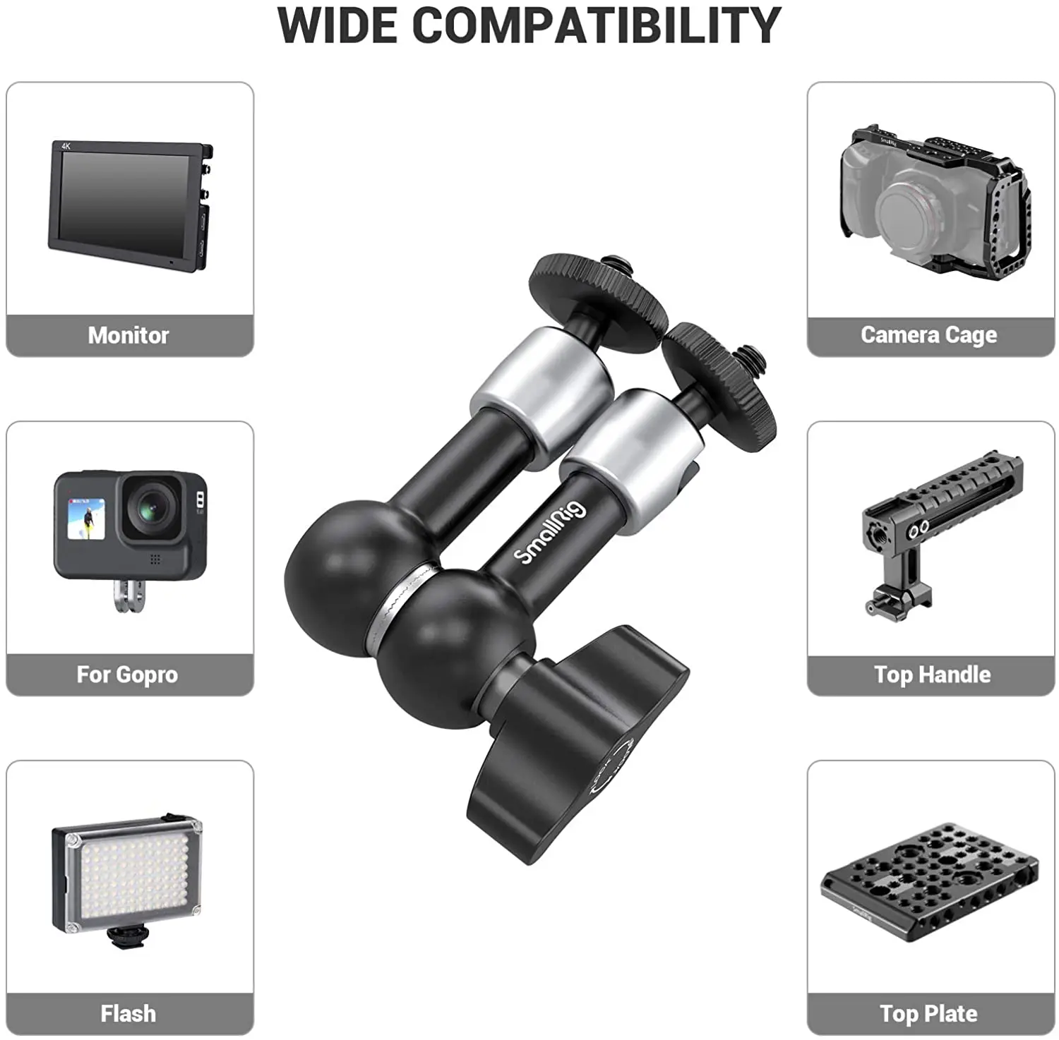 Smallrig câmera 5.5 polegadas braço articulando evf montagem microfone universal 1/4 \