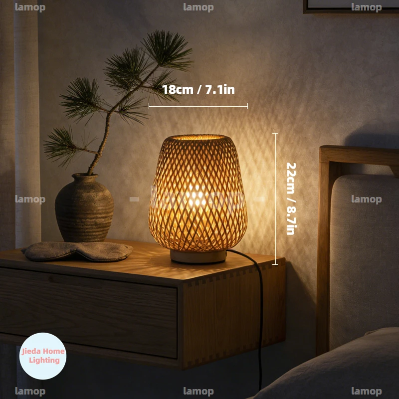 Murano Glass Hollow Weave Bamboo Table Lamp Adjustable Light Mode Oriental Lamp For Study Desk Guest Room Layout Decor