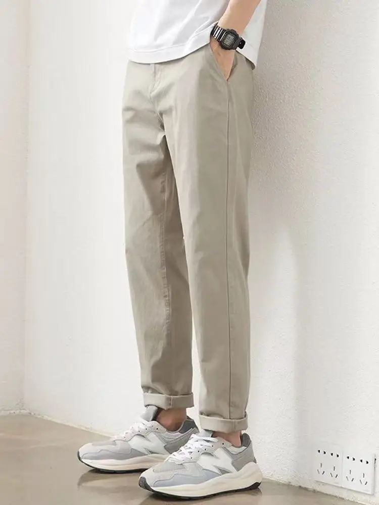 

New Waed Pure Cotton Casual Pants Men's Spring Autumn Cone Straight Wide Elastic Color Nine Points Pants