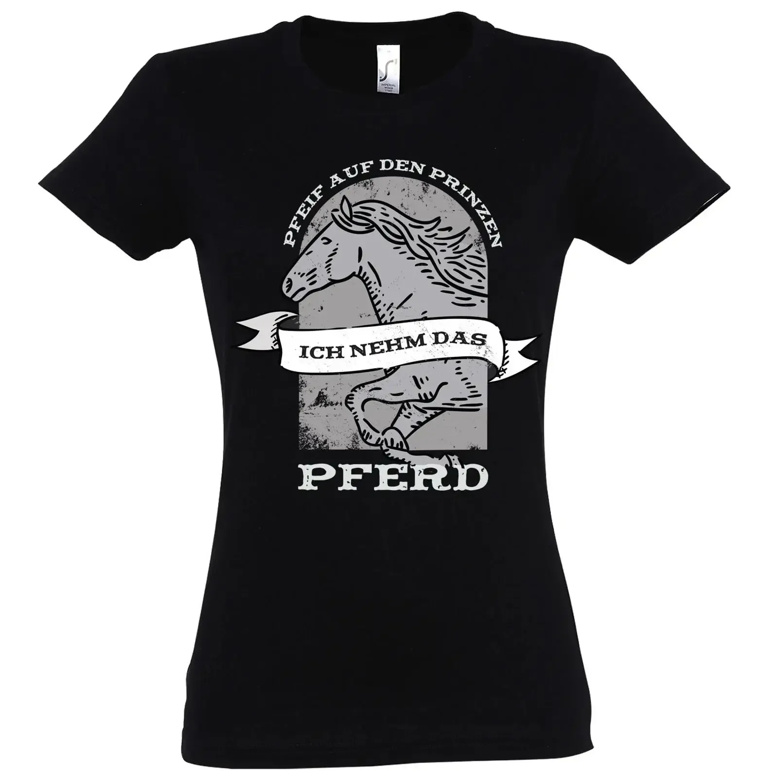 Youth Designz Pferd Prinz Camiseta para mujer con diseño divertido, para amantes de los caballos, estilo vintage, con gráfico de ropa de diseñador