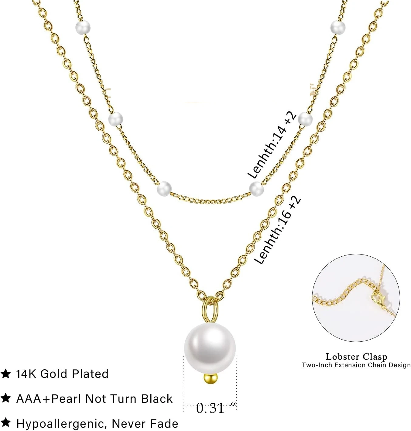 Gold Pearl Necklace for Women K Gold Plated Layered Pearl Necklaces for Women Trendy Pearl Necklace for Women Gold Jewelry Gifts 6