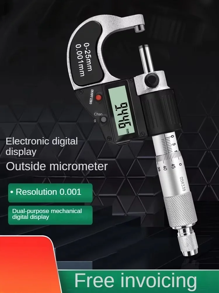 Digital Display Outside Micrometer 0-25mm 25-50mm 50-75mm 75-100mm 100-125-150-200mm Accuracy: 0.001mm Electronic Display Screen