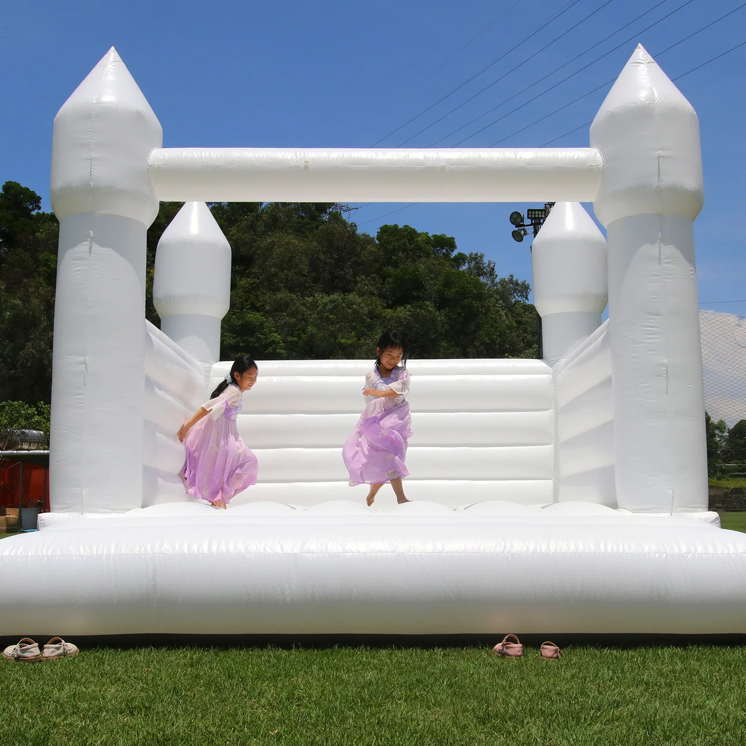 PVC Commercial Bounce House, Inflatable Bouncy Castle with Blower, White Jumping Castle for Kids and Adults, 12 ft