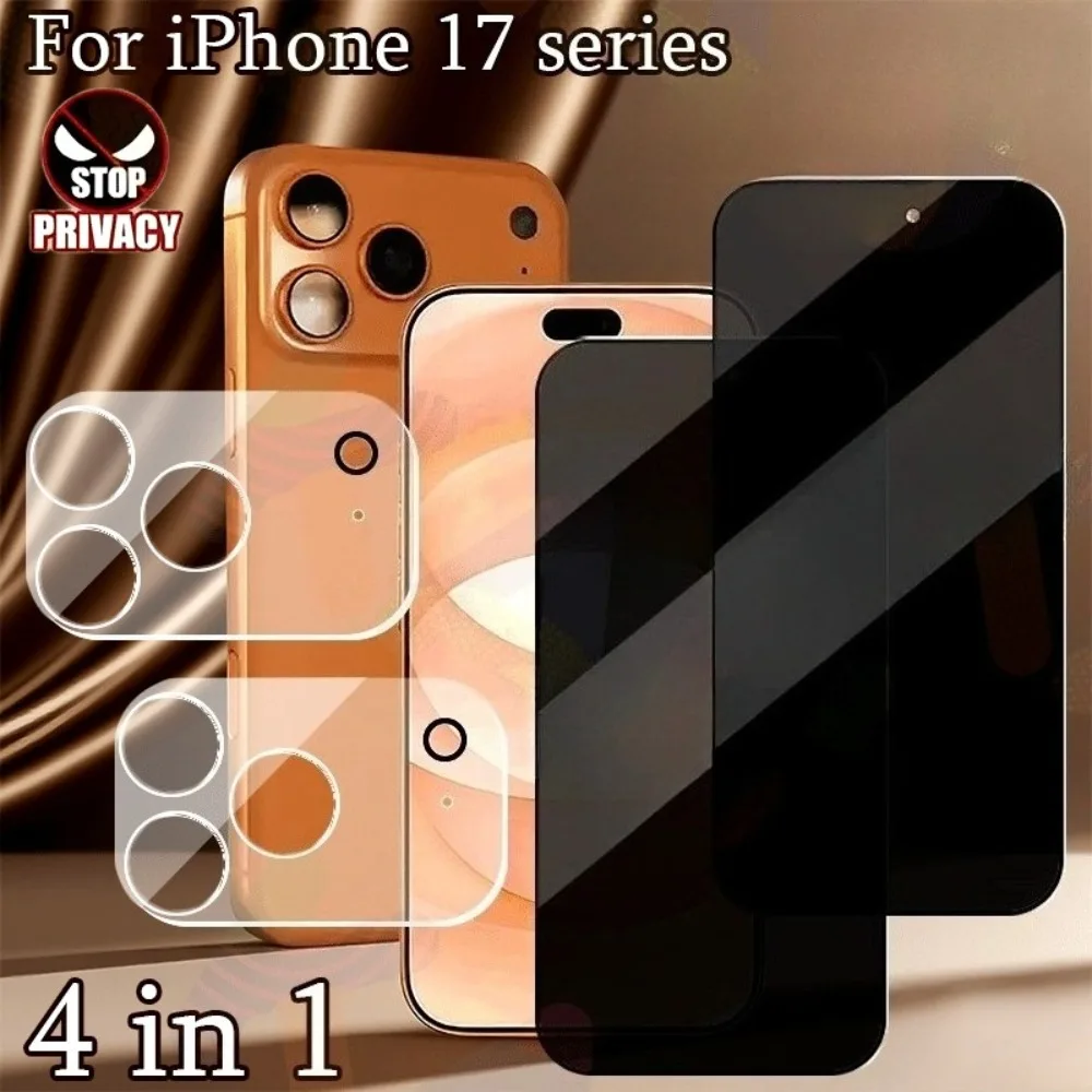 4-in-1 Amti Spy Displayschutzfolie für iPhone 17 16 15 14 Pro Max Air 16e Kameraobjektivglas für iPhone 11 12 13 Pro 16 15 14 Plus