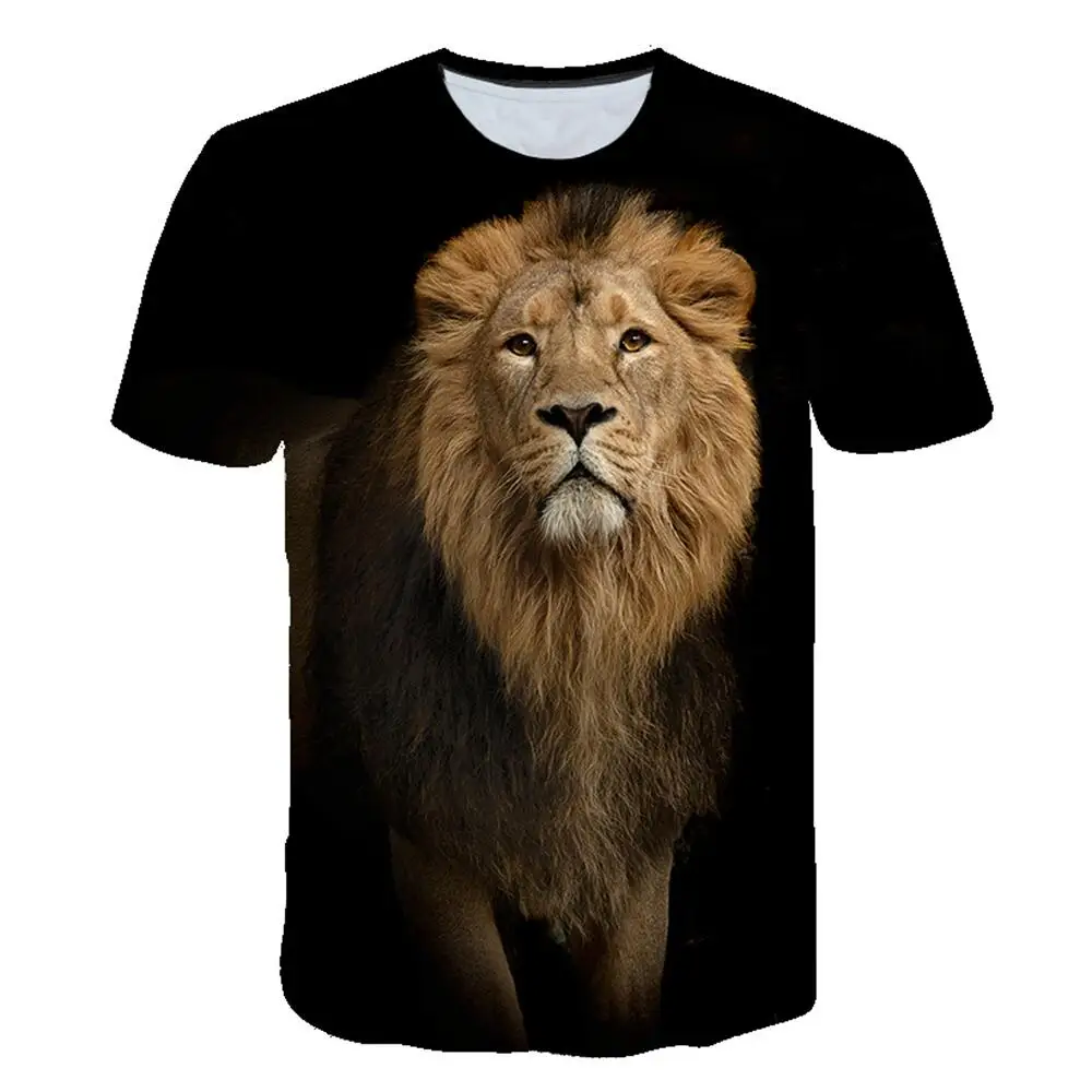 New Tide Summer Fashion Lion Picture T-shirts Casual Print Tees Hip Hop Personality Round Neck Short Sleev Tops