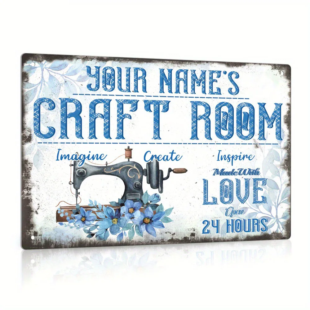 1pc Custom Metal Sign, Your Name's Craft Room Imagine Create Inspire Made With Love Open 24 Hours, Personalized Plaque ,Wall Art
