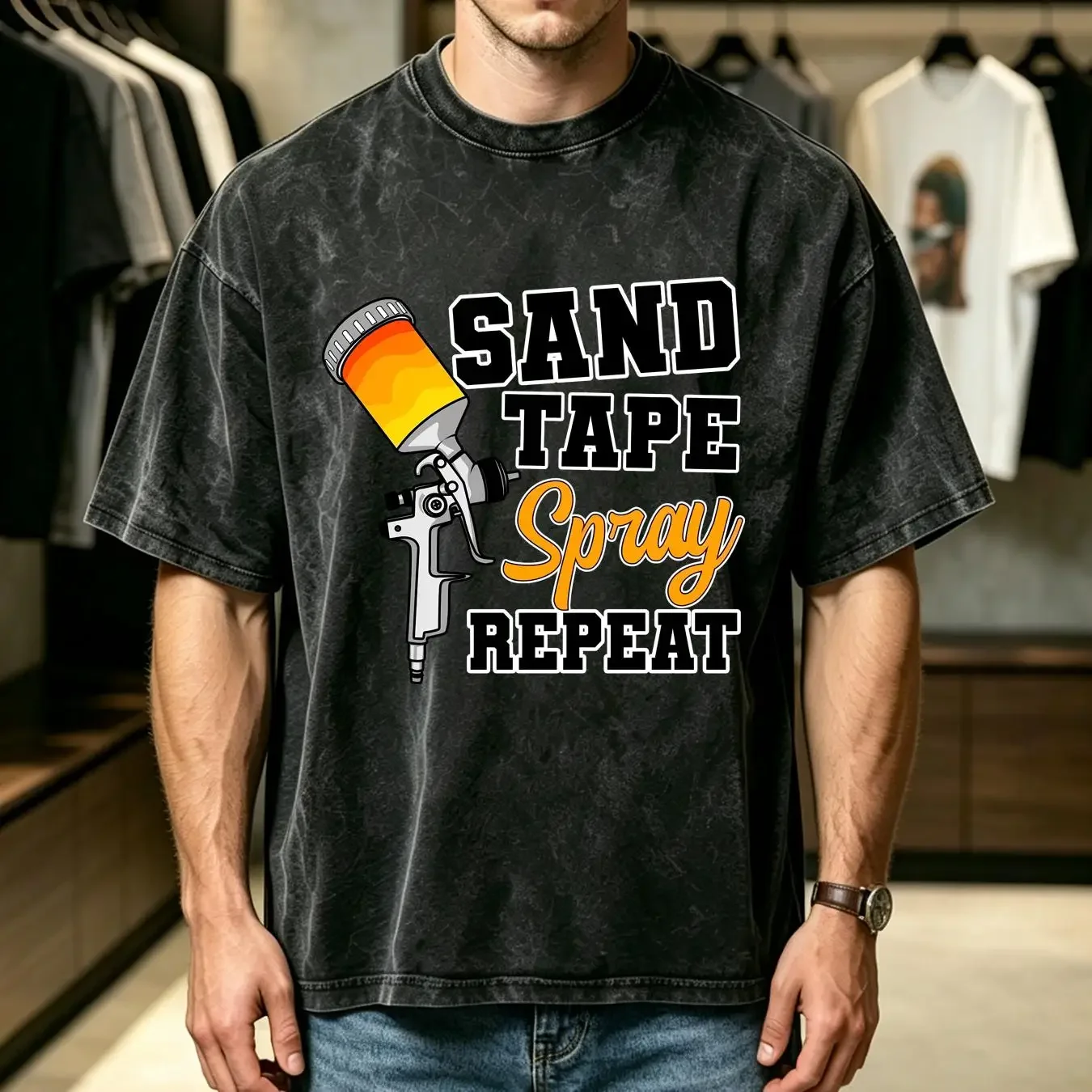 washed T Shirt Sand Tape Spray RepeaT Car Painter Automotive Paint Automobile Vehicle Design Technicians vintage Washed