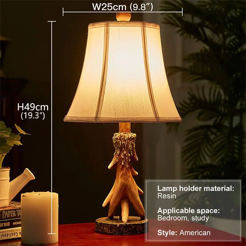 TINNY lampu meja tanduk rusa Nordic, lampu meja dekorasi unik dan kreatif lampu samping tempat tidur LED Retro Amerika