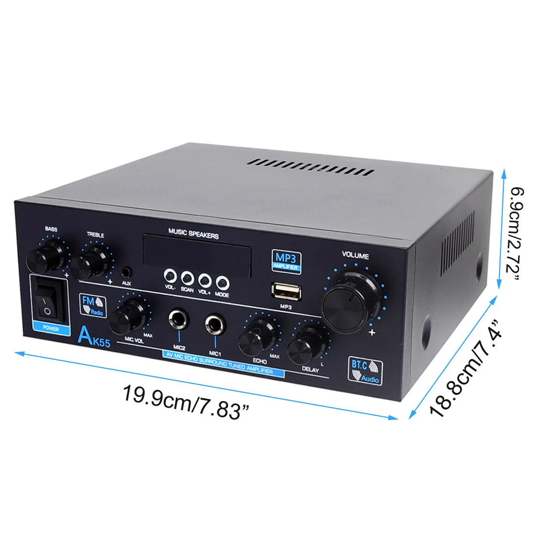 AK55 Amplificatore Bluetooth digitale Hifi ad alta potenza Amplificatore di potenza audio da scaffale domestico a 2.0 canali