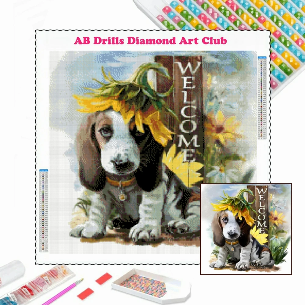 Cute Dog DIY AB Drills Diamond Painting Embroidery Animal Art Cross Stitch Rhinestone Hobby Mosaic Home Decor Children's Gifts