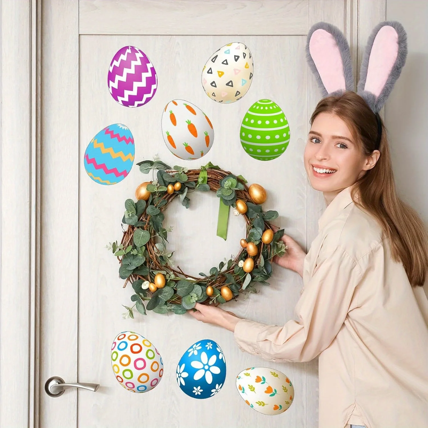 Pack of 24, Happy Easter Garage Door Decorative Magnets | Large Easter Egg and Carrot Holiday Magnetic Stickers