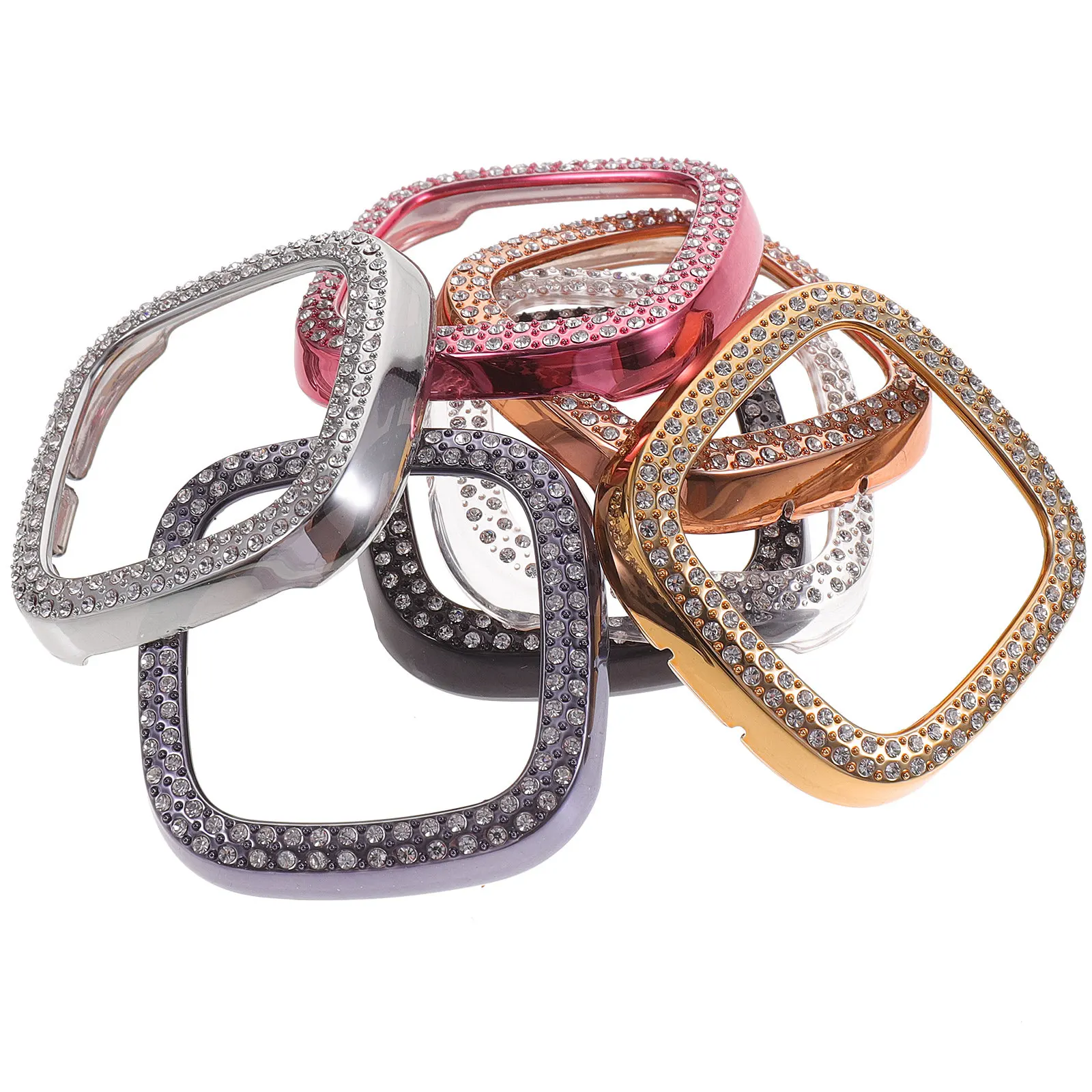 7Pcs Electroplated Protective Watch Case Rhinestone Inlaid Compatible for Fitbit 3 Sense Smartwatch Cover