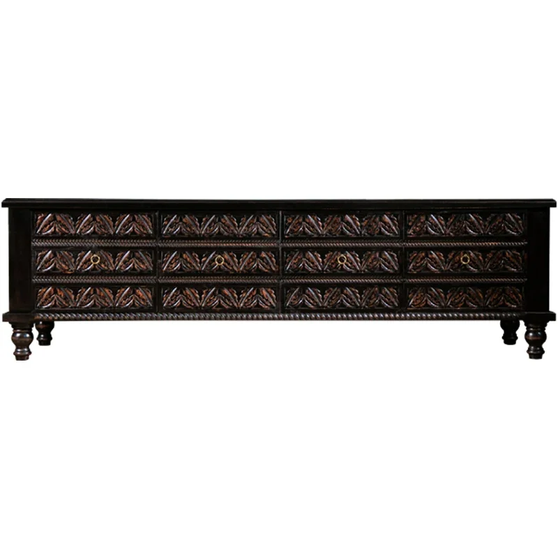 

South East Asia style TV cabinet Living room solid wood carving flower furniture Thai cabinet Elm floor cabinet Locker