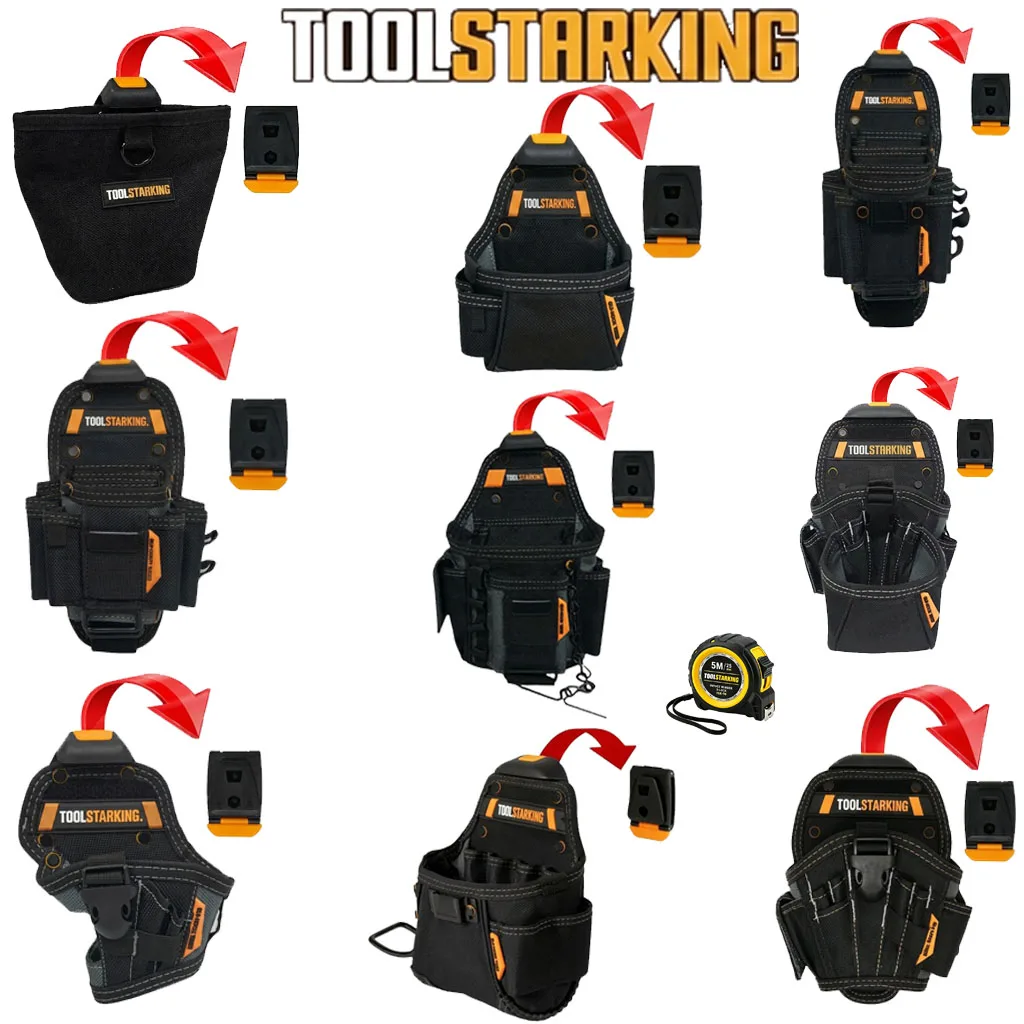 TOOLSTARKING Heavy Duty Electrician Tool Bag Waterproof Waist Pouch Canvas Construction Carpenter Belt Pocket Hardware