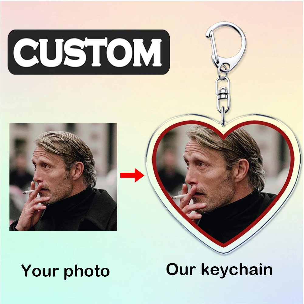 

Custom Simple Romantic Red Heart Shape Keychain Personalized Keyrings Photo Image Customizable Fans Friends Birthday Gifts