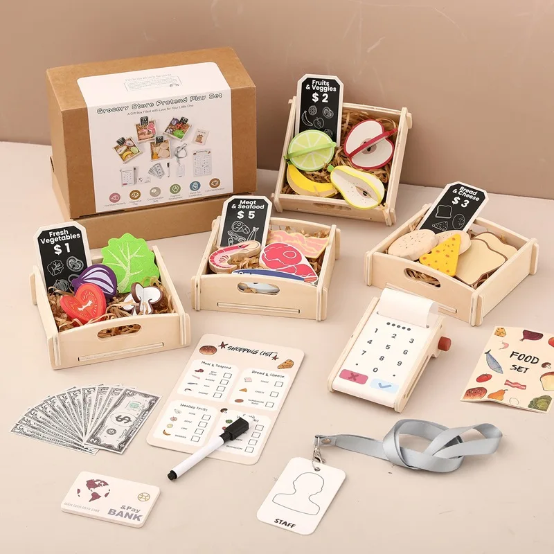 Kids Cash Register Toy Fruit Supermarket Pretend Play Educational Role Play Set for Girls Boys