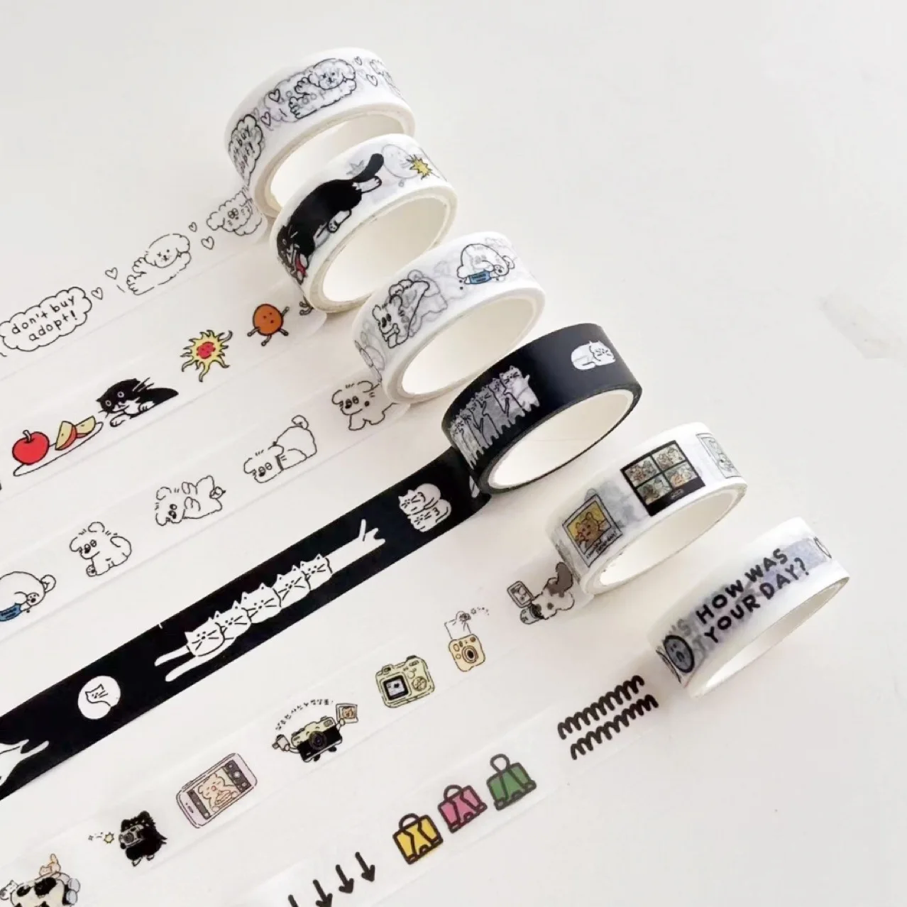 

Washi Tape Set Korean Ins Style Black White Doodle Cat Dog Decorative Paper Tape for Journaling Scrapbooking DIY