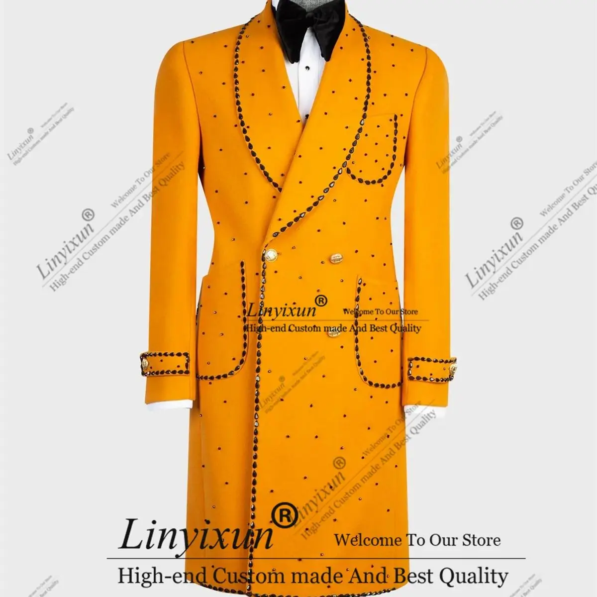 

Elegent Beadeds Diamond Tuxedo Wedding Groom Men Long Coat Man Prom Party Customized Costume Homme Slim Fit ropa hombre