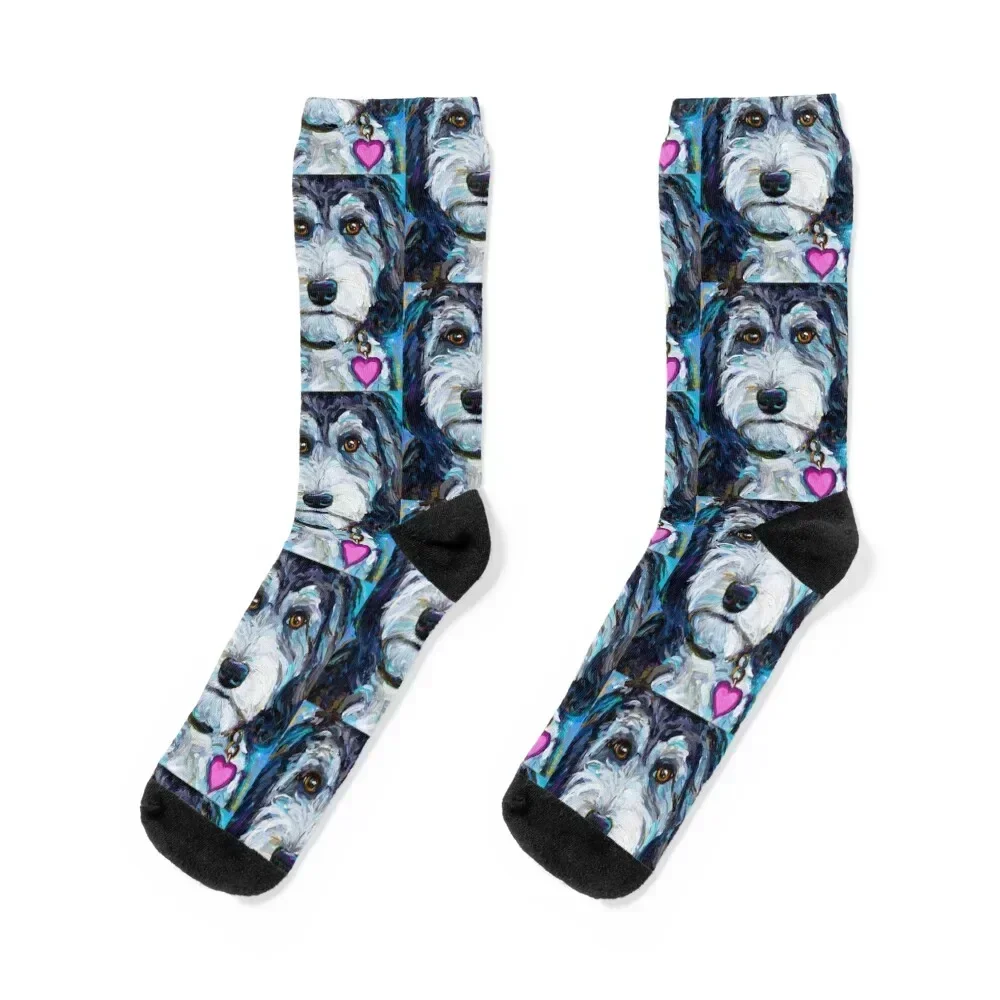 Tuxedo Aussiedoodle Dog by Robert Phelps Socks hiking Hiking boots Socks For Men Women's