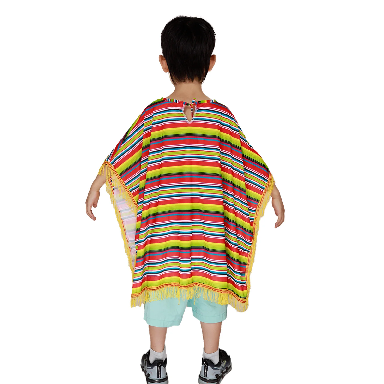Children Mexican Style Colorful Striped Cape Cosplay Halloween Party Costumes Ethnic Costumes Fancy Performance Costumes