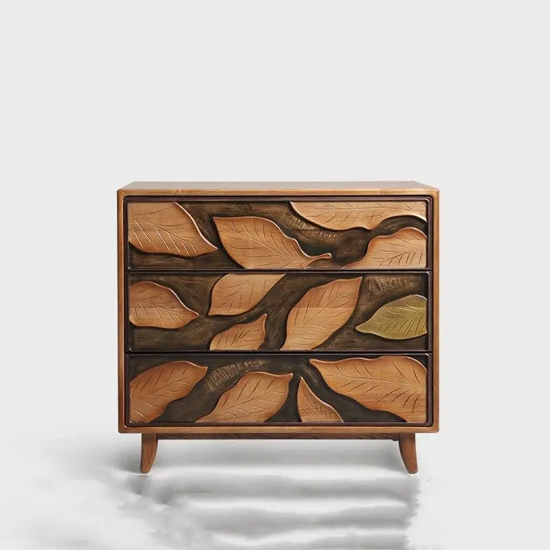 

side cabinet, chest cabinet three-drawer bedside table, relief maple leaf locker, entrance foyer, entrance cabinet
