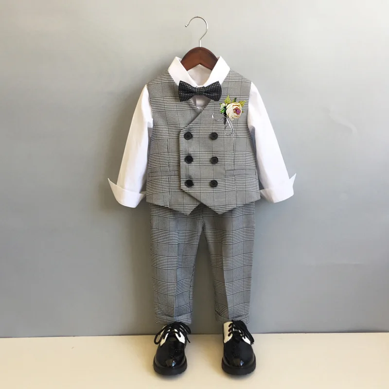 Children Formal Suit Flower Boys Wedding Dress Prince Kids 1 Year Birhtday Photograph Suit Toddler Boy Performance Party Costume