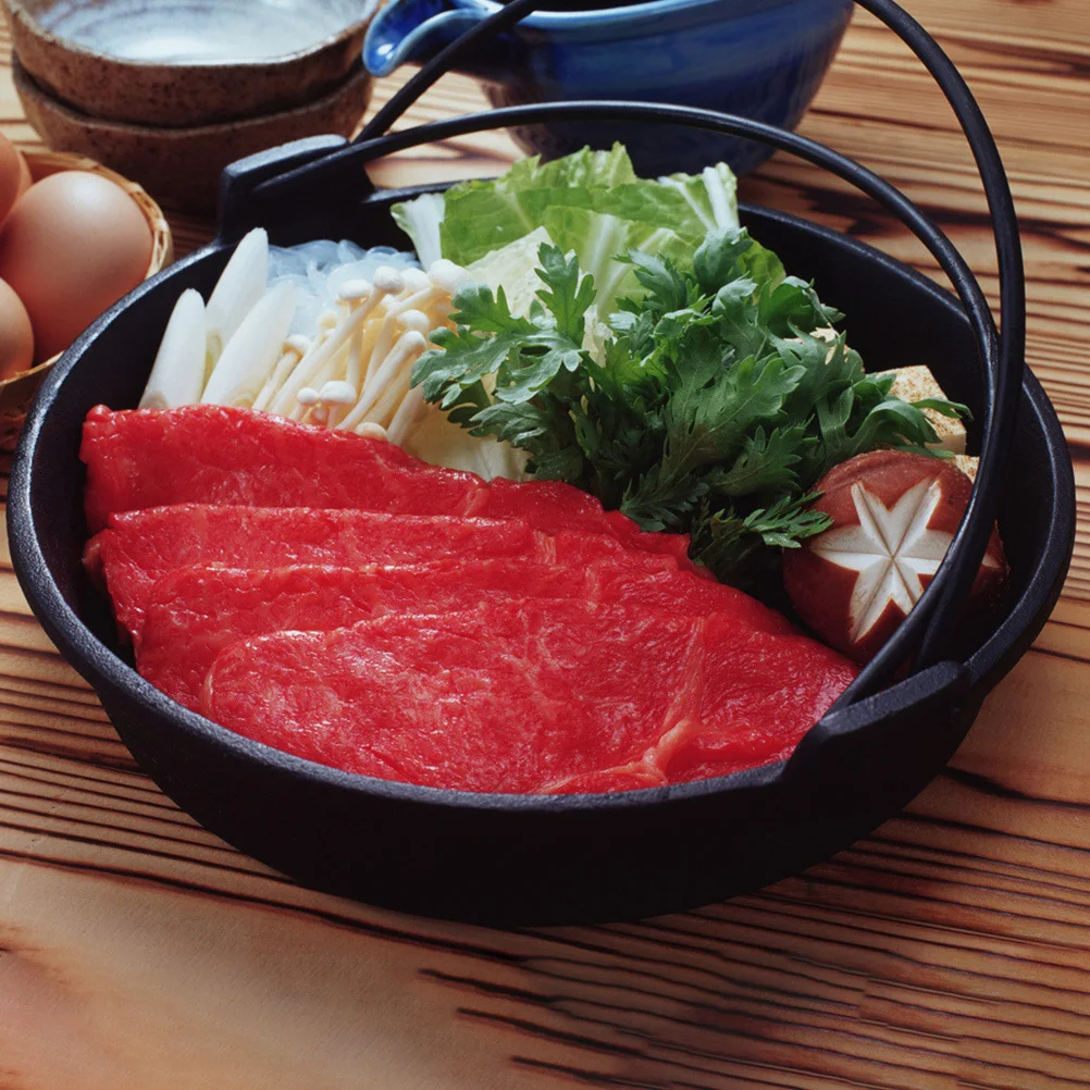 

Cast Iron Sukiyaki Pan Japanese Style Double Ears Hot Pot For Household Cooking Non-Slip Handle Iron Wok Pan Thickened