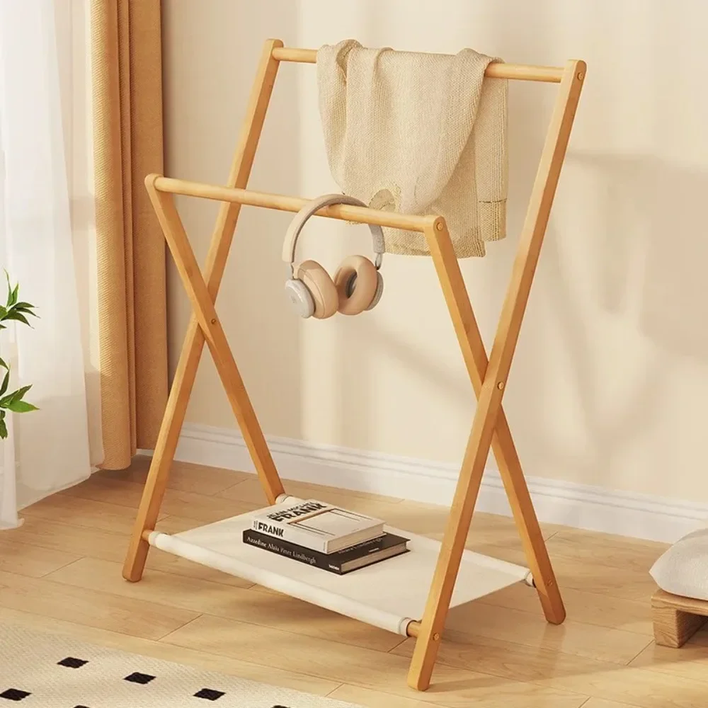 Folding Clothes Hanger Bathroom Solid Wood Floor Standing Towel Rack Indoor Multiscenario Simplicity Moistureproof Coat Shelf
