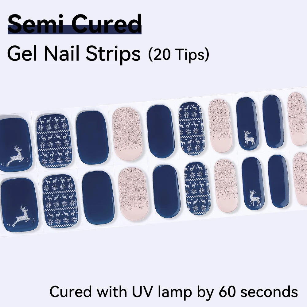 20 Tipps rote Weihnachts-Gel-Nagelaufkleber, Schneeflocken, Stern, Glitzer, Linien-Design, backfreie Nagelfolien, selbstklebender Weihnachtsnagel