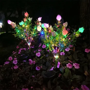 防水ソーラーガーデンライト,屋外ライト,人工木,花,庭,風景,裏庭,芝生,42LED, 1個