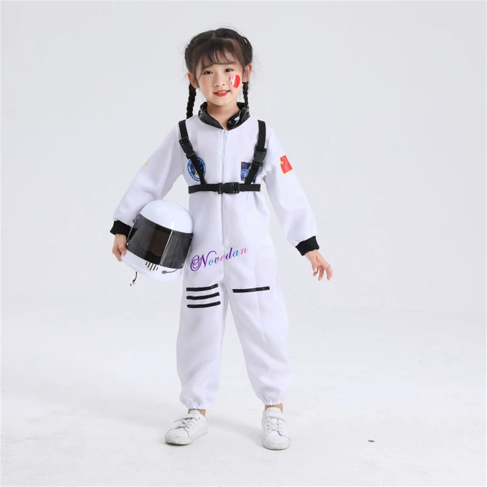 Costume da astronauta per bambino Tuta spaziale Berretto da pilota Tuta spaziale Tuta cosplay Casco Abiti da festa di compleanno di Halloween Kid