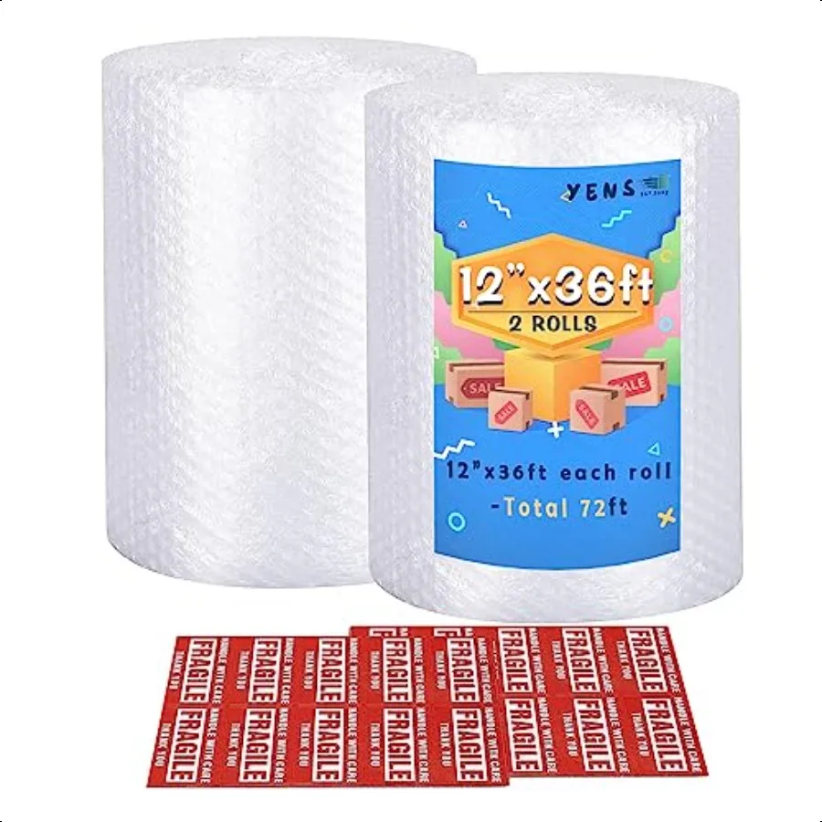 

Nylon Bubble Cushioning Rolls 72 ft 12 Inch width Packing Materials 3 16 AIR Bubble Perforated every 12 wrap 20 bonus Fragile S
