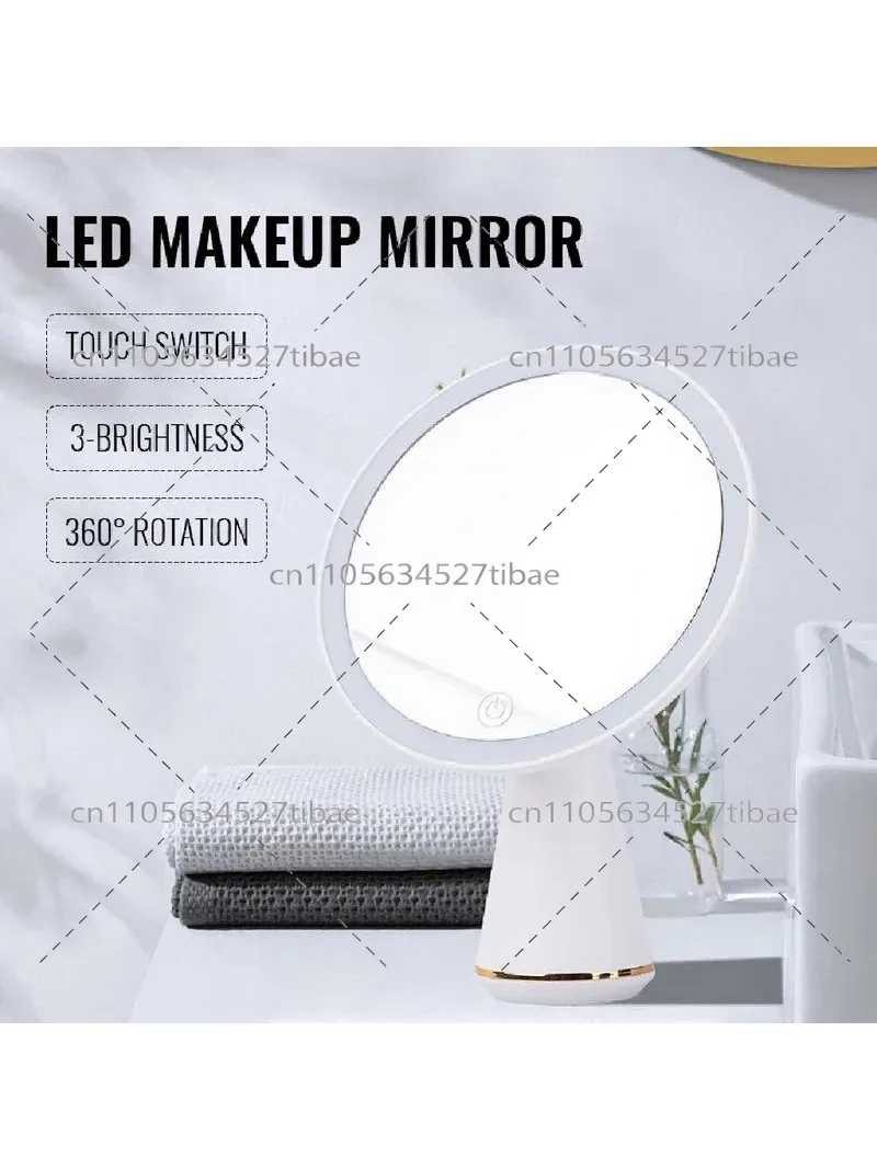 Smart LED Vanity Mirror with 3-Color Lighting, USB-C Rechargeable Tabletop Makeup Mirror with Touch Control