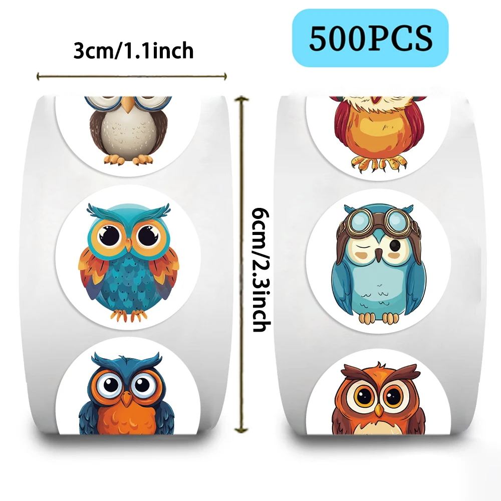 500pcs Owl Cartoon Animal Stickers, Self-Adhesive Reusable Paper Labels, Decorative Scrapbooking and Envelopes