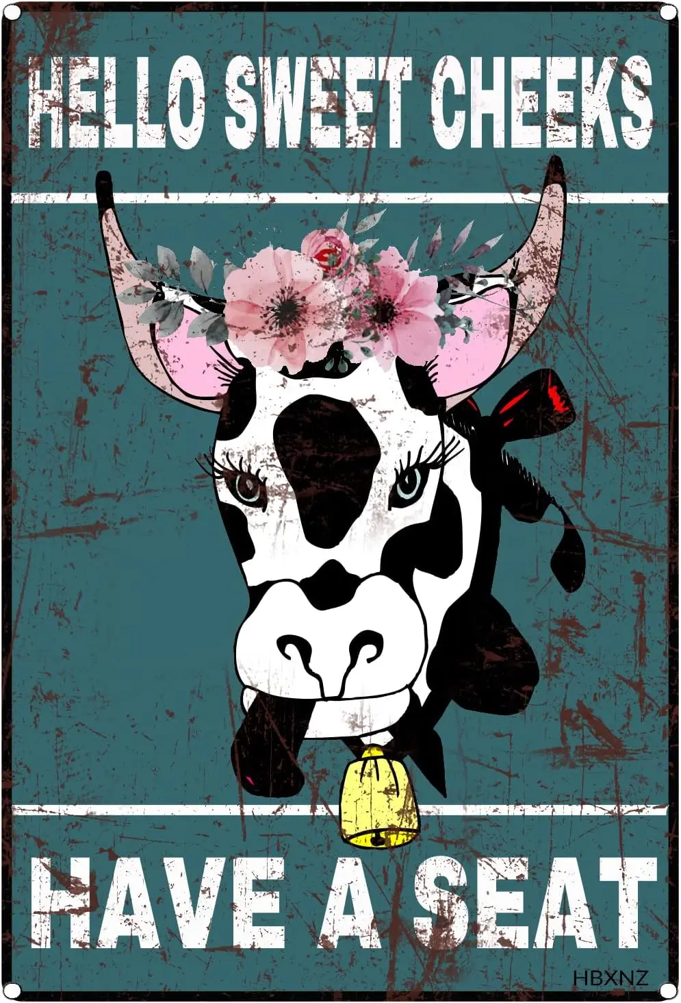 Cow Tin Metal Sign Funny Hello Sweet Cheeks Have a Seat Bathroom Sign Cute Bathroom Decor Novelty Farmhouse Wall Art Gift I sign