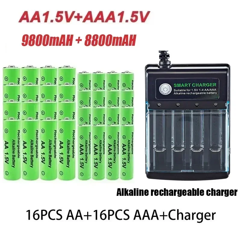 1.5V AA AAA Rechargeable Batteries 9800mAh 8800mAh with Smart Charger for Flashlight Clock Toy Remote Game Camera Electronics