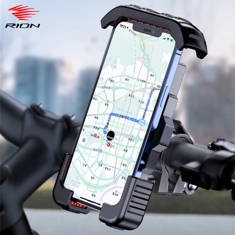 Soporte de teléfono para bicicleta RION, soporte para celular para bicicleta de montaña, motocicleta, teléfono inteligente, soporte para manillar móvil, Scooter 360 °   Rotación libre