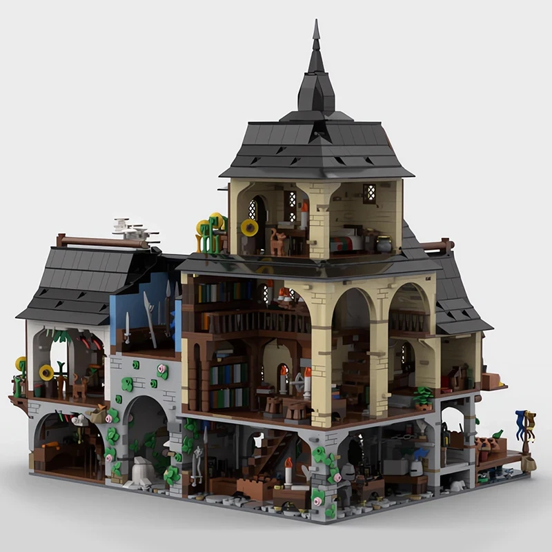 4745PCS City Architecture Medieval Town Centre Model Building Blocks Retro Street View House MOC-134085 Bricks Toys Kid Gifts