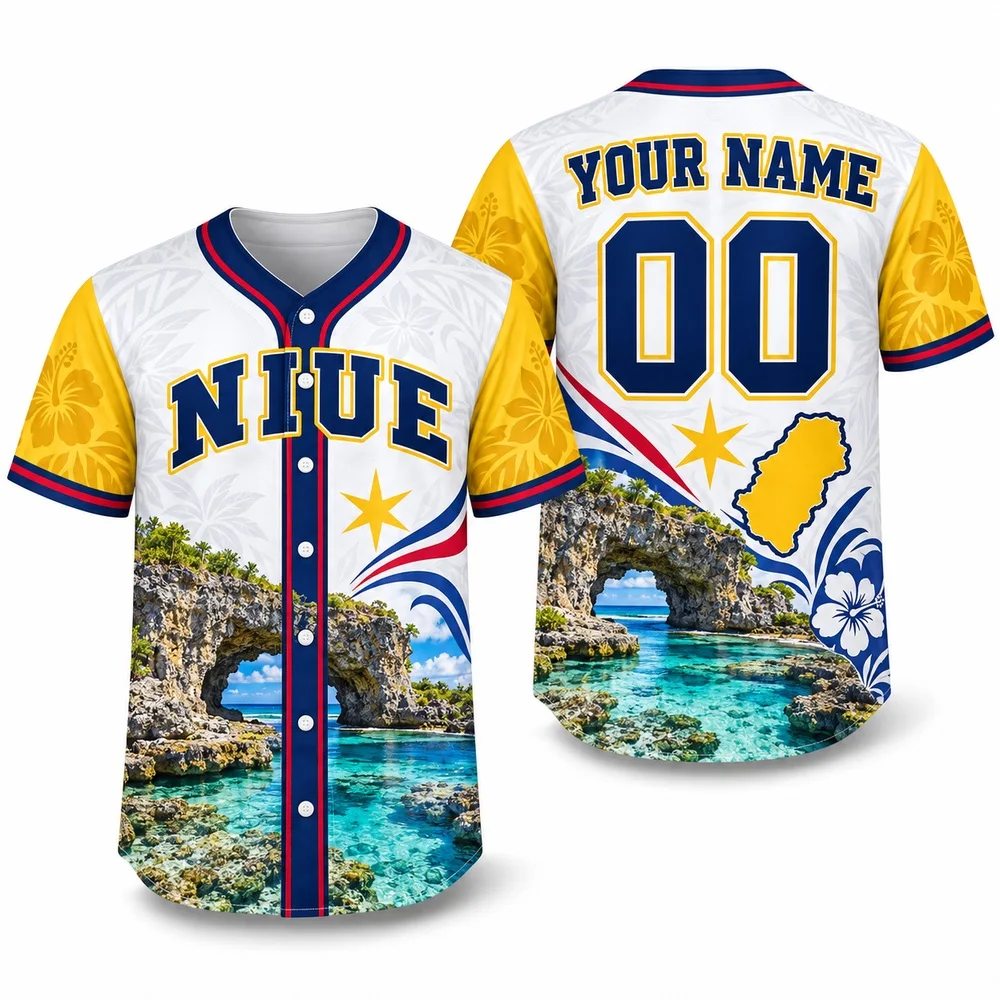 Niue Limestone Coast Baseball Jersey Golden Island Jerseys Shirt Personalized Name Number and Tropical Marine Art Shirts