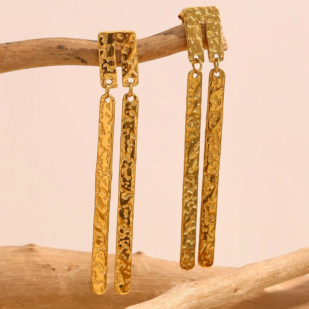Medieval Vintage Women's Earring 316l Stainless Steel Gold Plated Bar Earrings