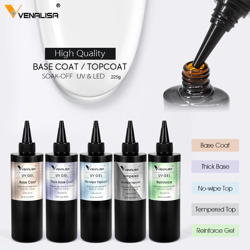 Venalisa 30ml/225g Nowipe Topcoat Soak Off LED UV Nail Gel Polish Tempered Diamond Top Base spessa Coat rinforzare il Gel di riempimento