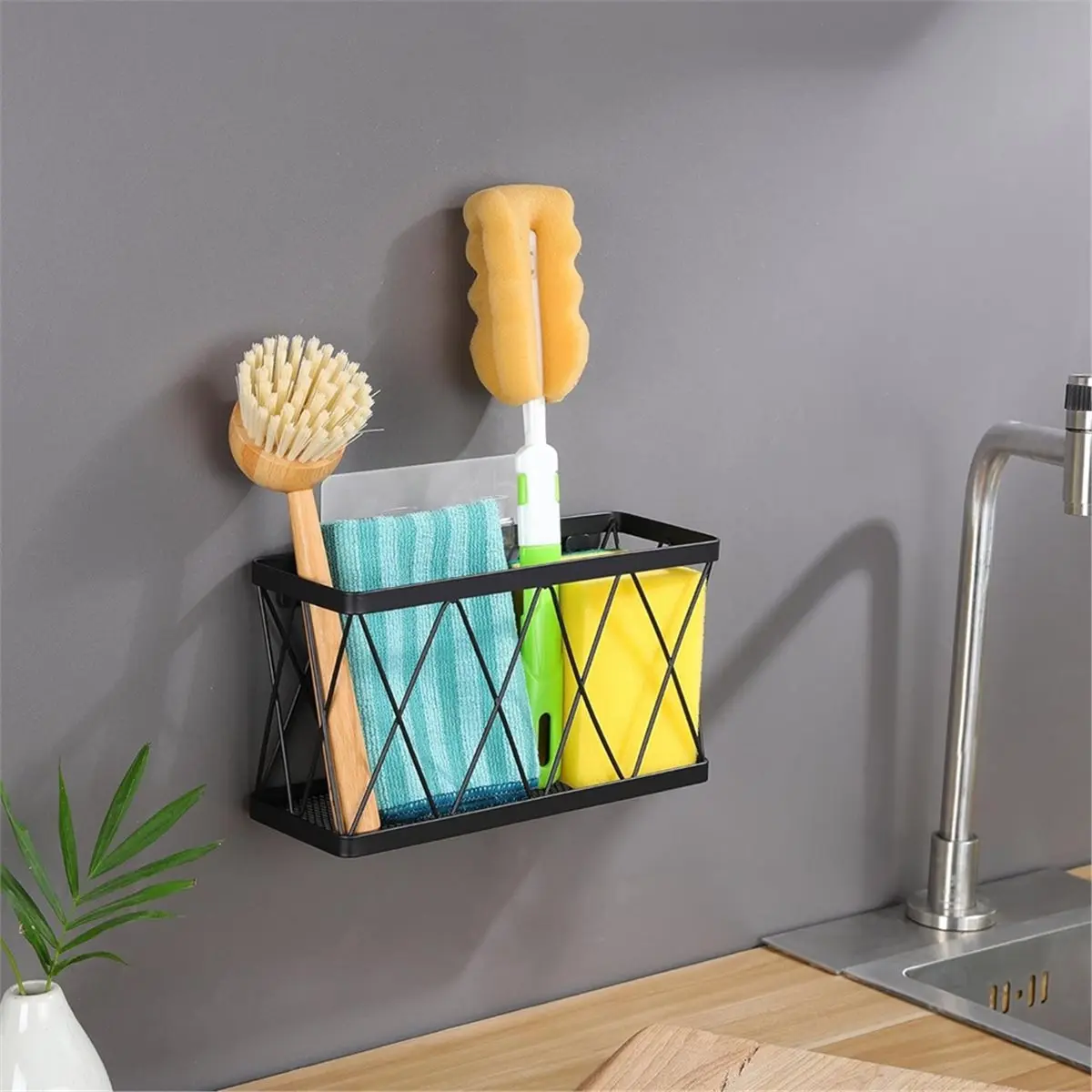 3 Pack Adhesive Cabinet Organizer - Wall Mounted Pantry Door Organizer Bin Holder for Lid Kitche