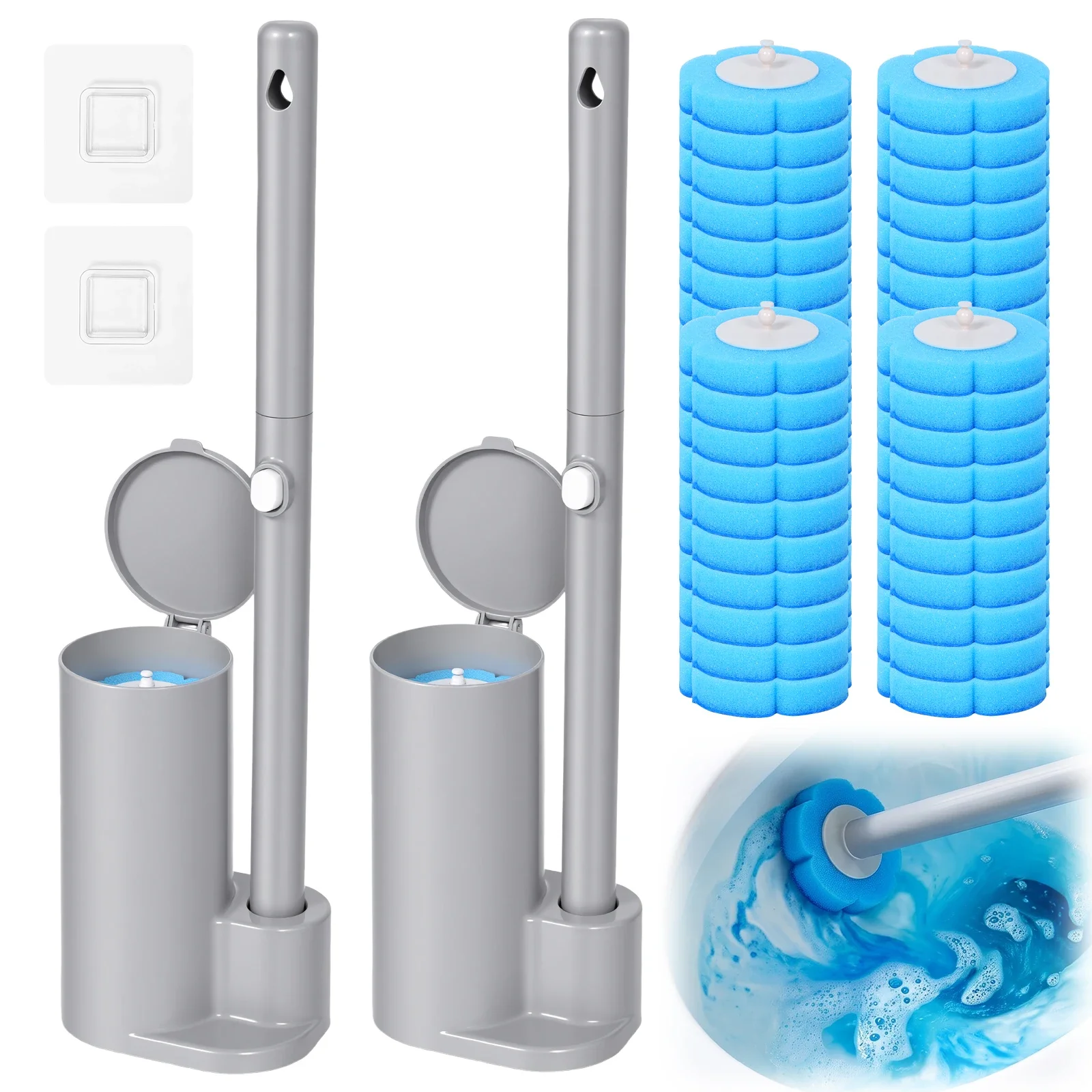 2 Set Toilet Brush Disposable Replacement Head Cleaning Kit Floor/Wall Mounted Toilet Bowl Brush & Holder Set Wc Accessory Tool