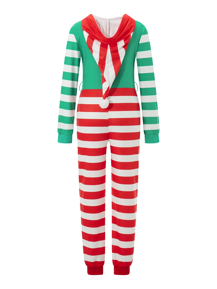 Women s Christmas Pajamas Romper Long Sleeve Zip Up Hooded Jumpsuit Sleepwear Holiday Costume