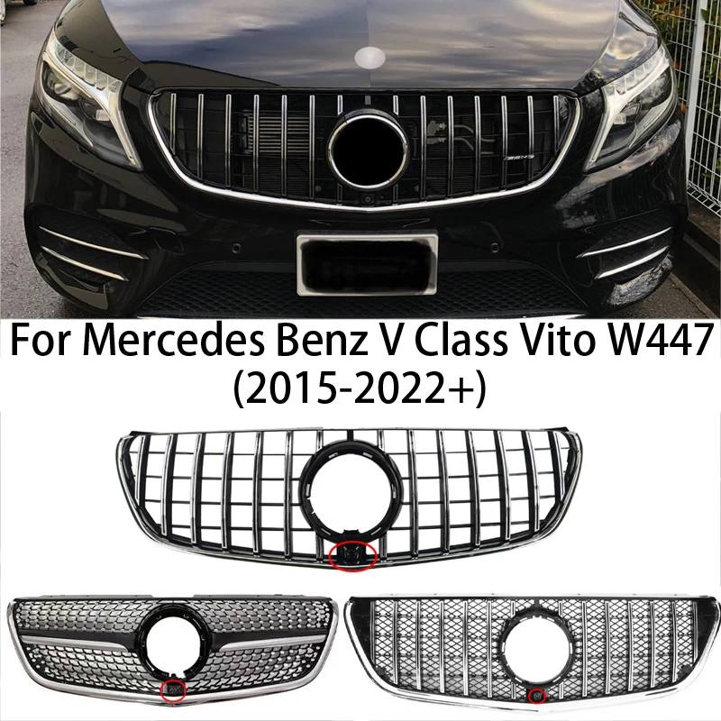 GT/Diamond Style For Mercedes Benz V Class Vito W447 2015-2022 Front Radiator Grill Kidney Grille Bumper Auto Accessories