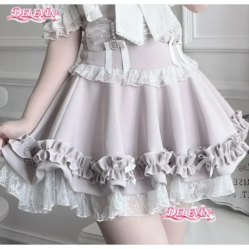 Japanese Style Bud Suit High Waist Sweet Lolita Mini Skirt Autumn New Kawaii Sweet Bow Temperament Princess Short Skirt Women