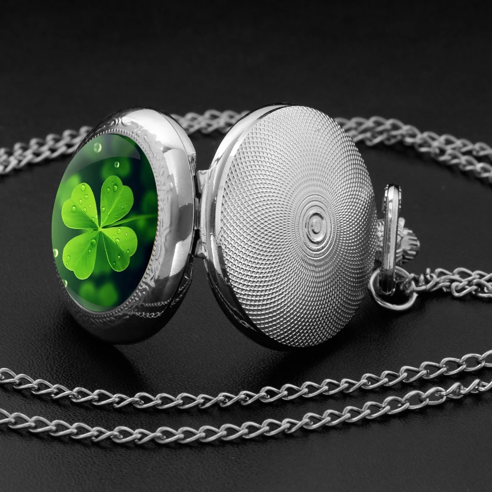 Collana per orologio da tasca al quarzo con cupola in vetro a quadrifoglio in acciaio inossidabile argento moda personalizzata Collana con ciondolo gioielli da donna
