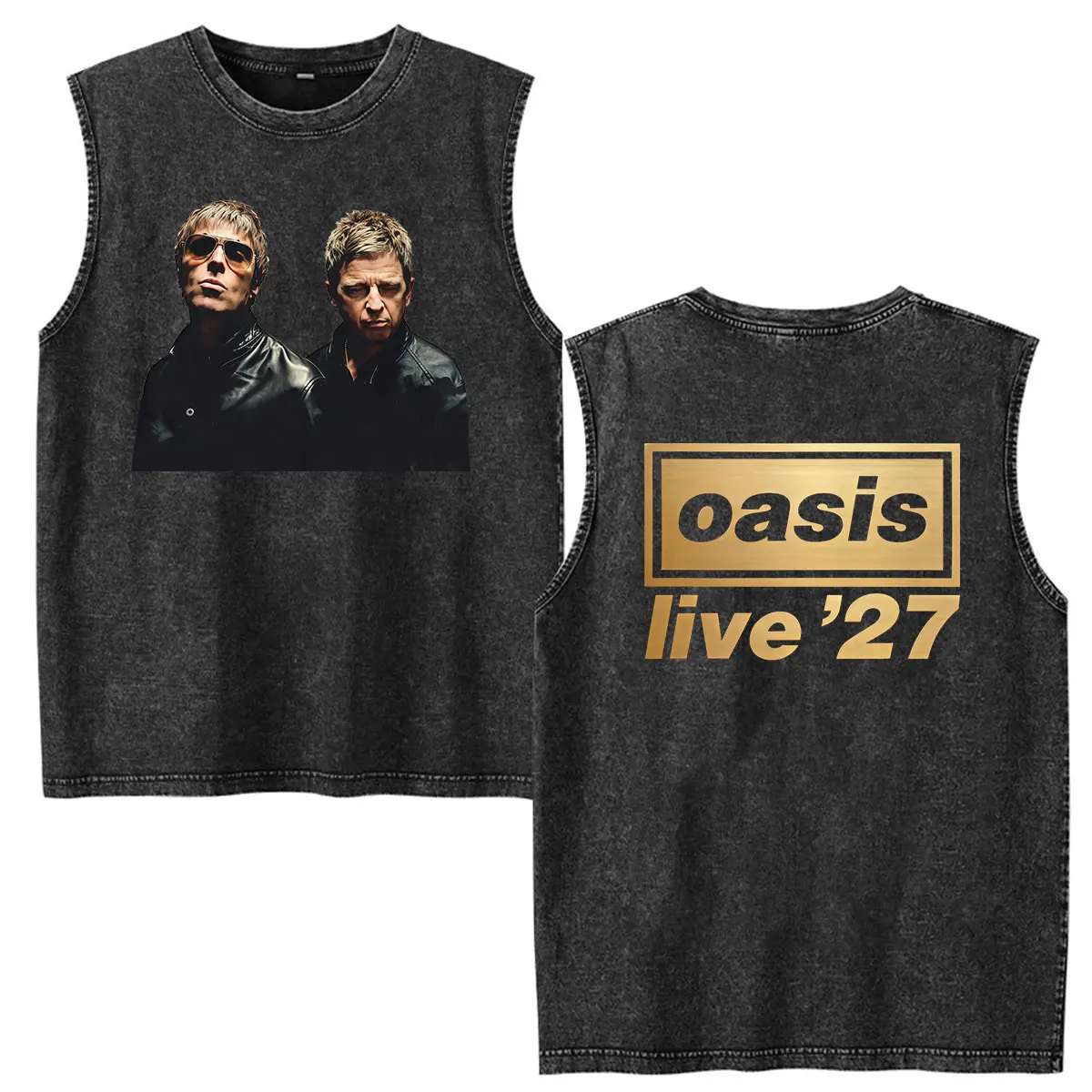 Vintage Washed Vest O-Oasis Band Live 27 Double Sided T Shirts Men Women Summer Fashion O-Neck Oversized Cotton T-shirt Tank Top
