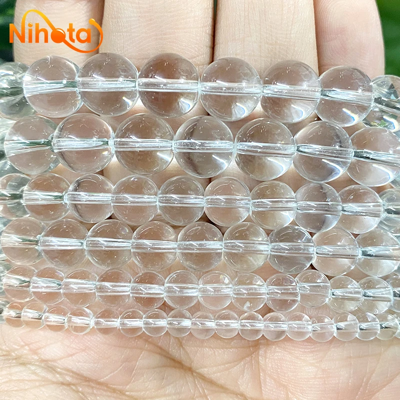 Natural Smooth White Clear Quartz Crystal Round Loose Beads DIY Bracelet Earrings 4/6/8/10/12mm for Jewelry Making 15\'\' Strand